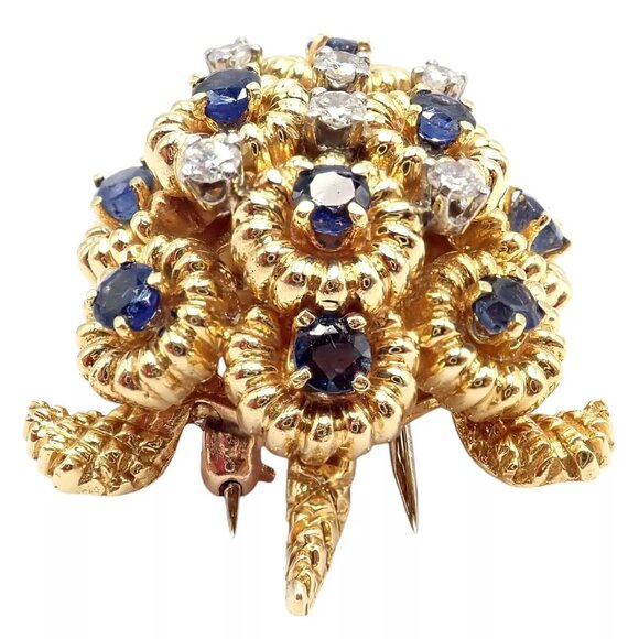 Rare! Authentic Tiffany & Co. Turtle 18k Yellow Gold Diamond Sapphire Pin Brooch - Picture 12 of 13